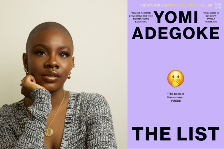 Author Yomi Adegoke alongside book cover for The List