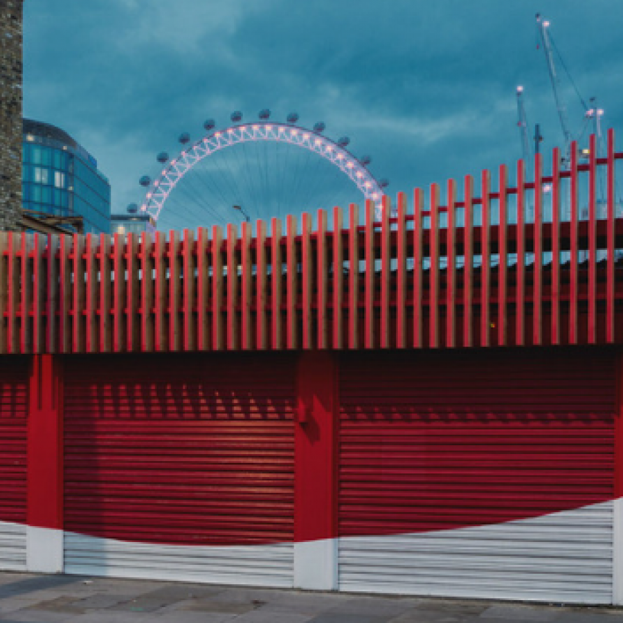 Graphic design image of granby space shutters with london eye in the background