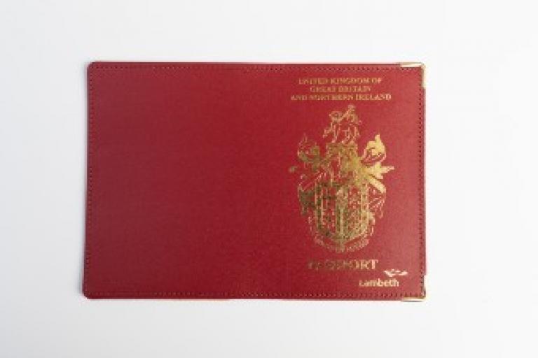 Lambeth coat of arms passport holder in maroon