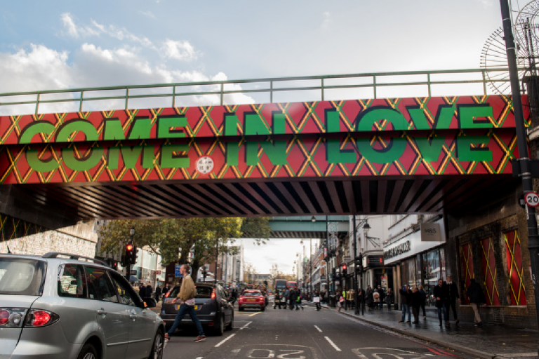 Brixton Rail bridge - come in love artwork