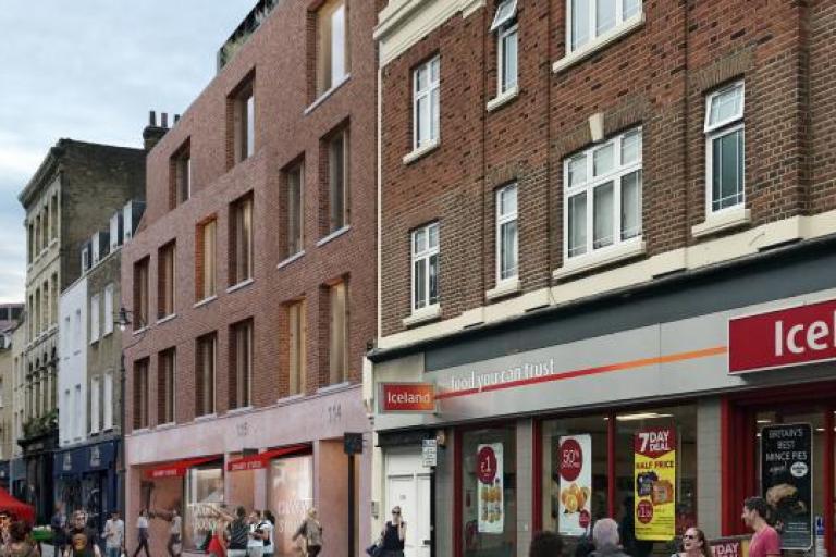 View of Iceland and other shops on Lower Marsh