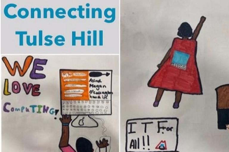 Posters drawn by children showing the power of IT. 