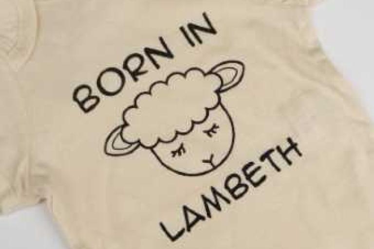 Born in Lambeth undated lamb bodysuit in natural - close up