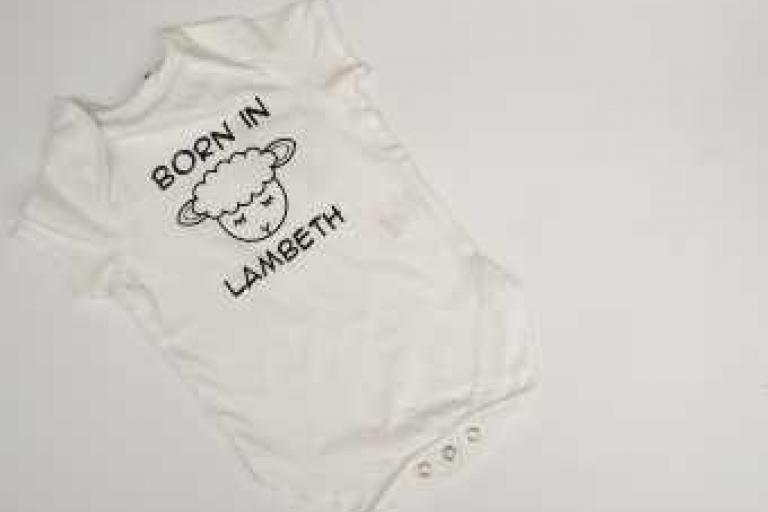 Born in Lambeth undated lamb bodysuit in white