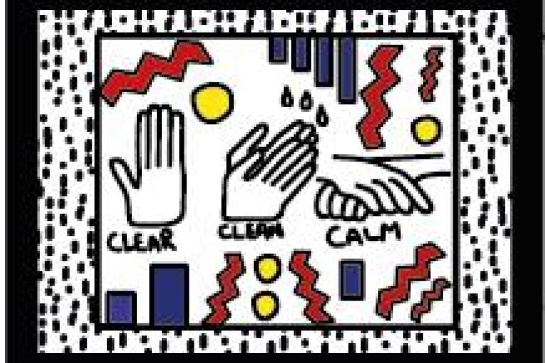 Hands with clear, clean and calm written underneath