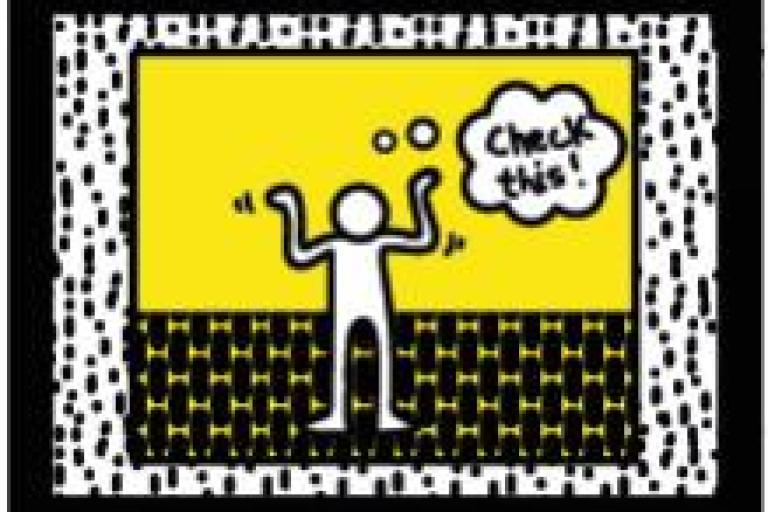 Person with thought bubble saying check this