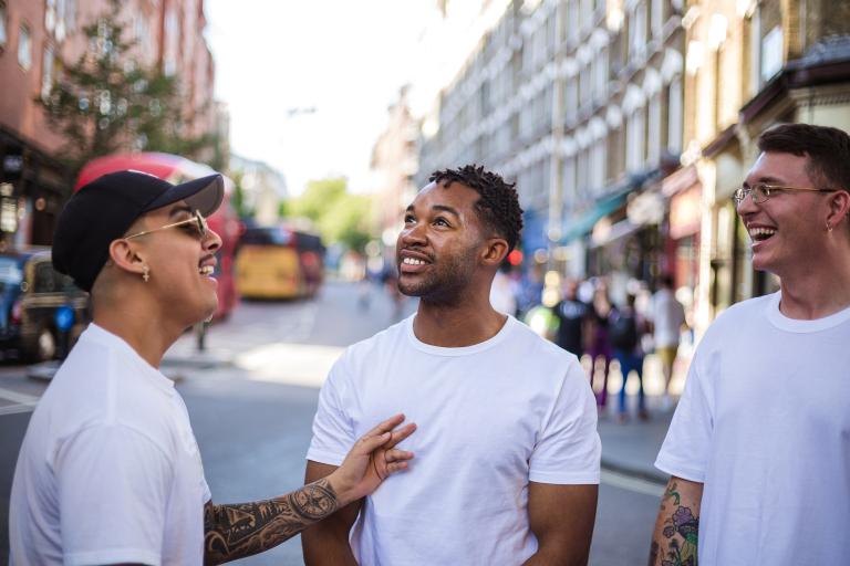 Three friend hanging out in the street