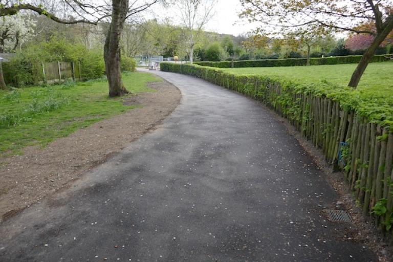Newly laid path in Hillside Gardens Park in Streatham
