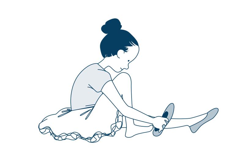 Illustration of a girl putting ballet pointes on