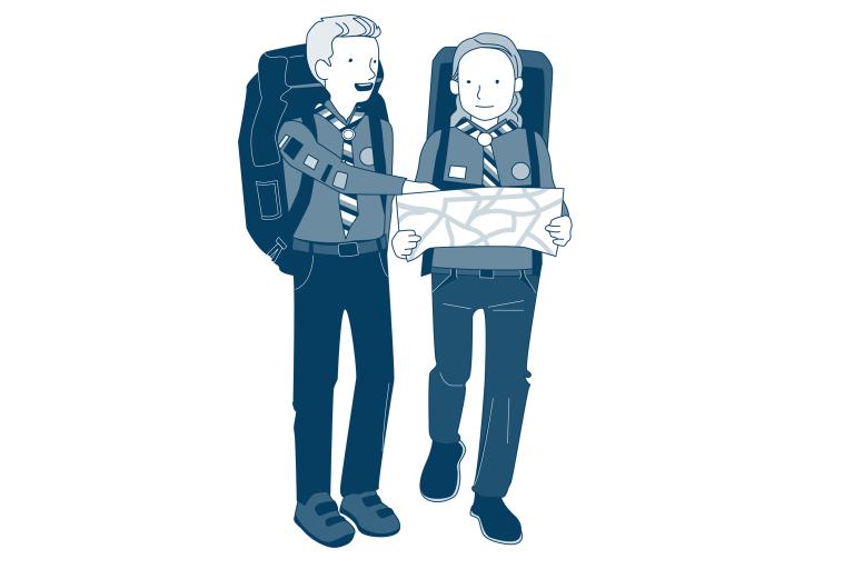 Illustration of boys orienteering