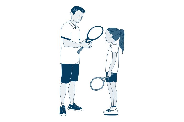 Illustration of a girl receiving tennis tuition