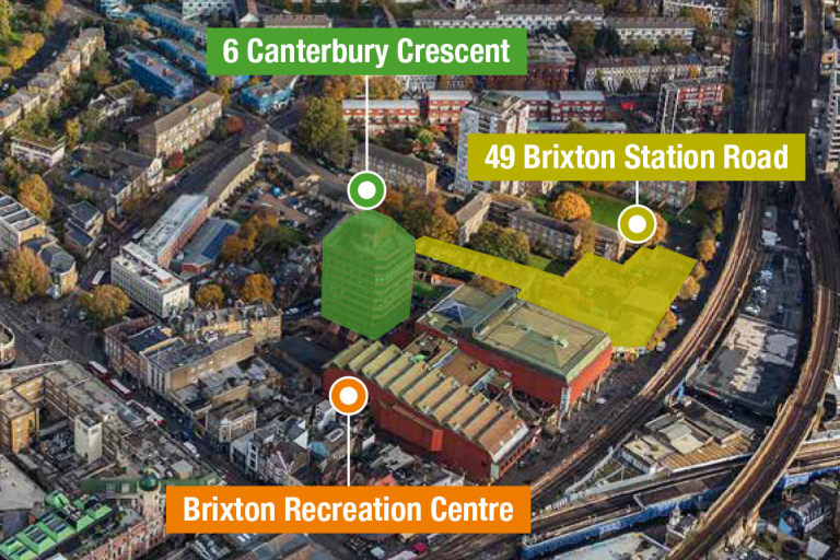 Aerial view of Pop Brixton, Rec and International House