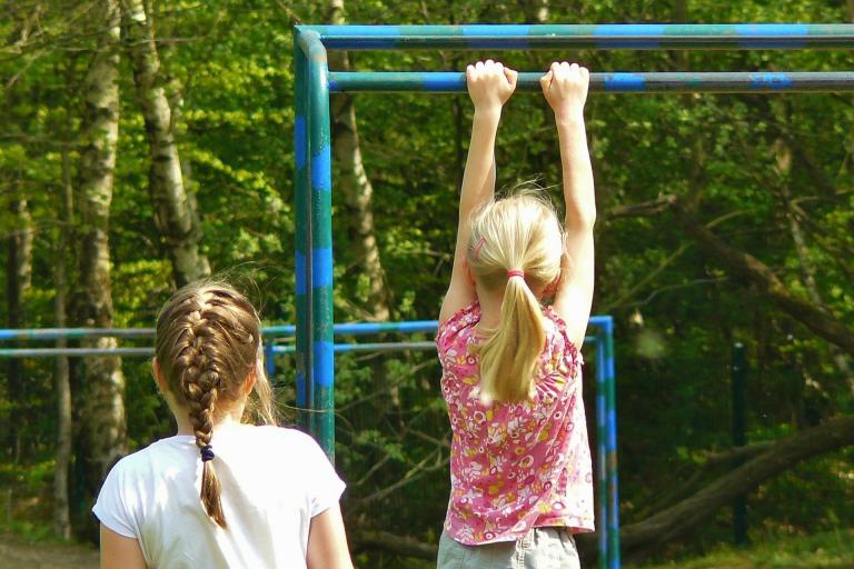 Children playing on a climbing frame