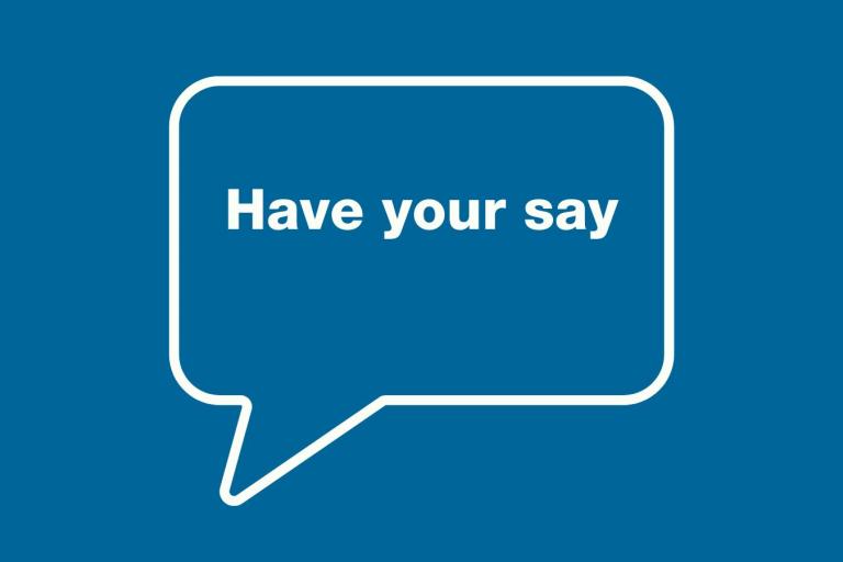 Have your say graphic with blue background
