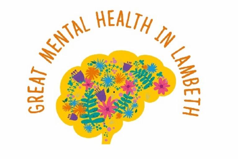 Great Mental Health in Lambeth brain with flowers symbol