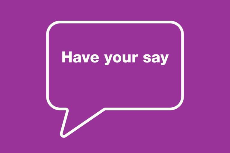 Have your say graphic on purple background