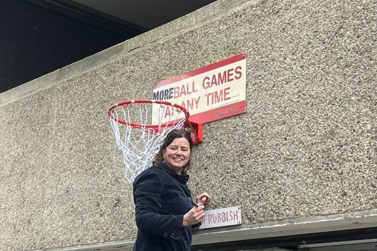 Cllr Claire Holland replacing no ball games sign