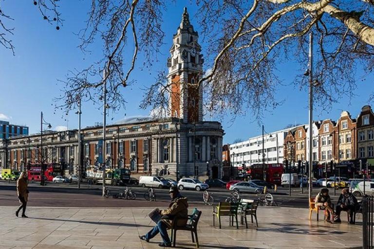 Lambeth Town Hall view from Windrush Square