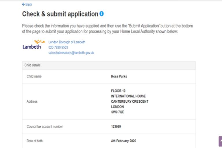Check and submit application screenshot