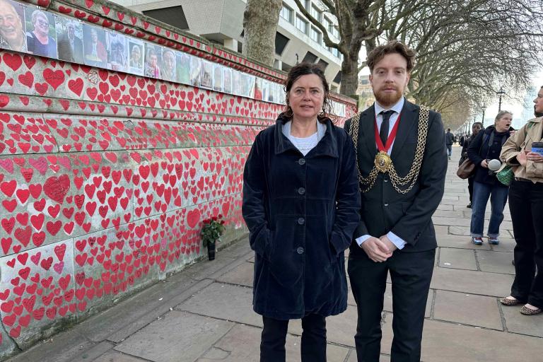 Cllr Holland and Cllr JP Ennis at the Covid Memorial Wall