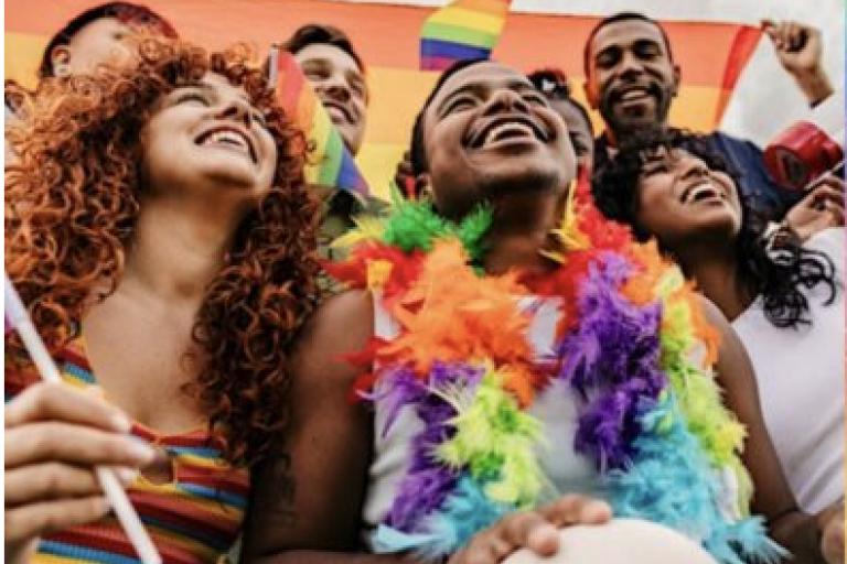 People celebrating at an LGBTQ+ History Month event