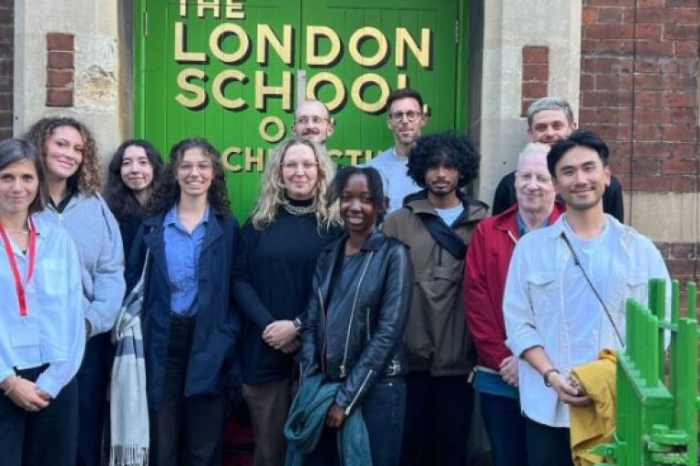 Students gather outside the London School