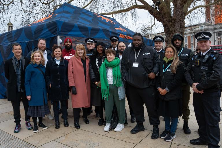 Cllr Holland, Met Police officers and guests at launch of Brixton Hub