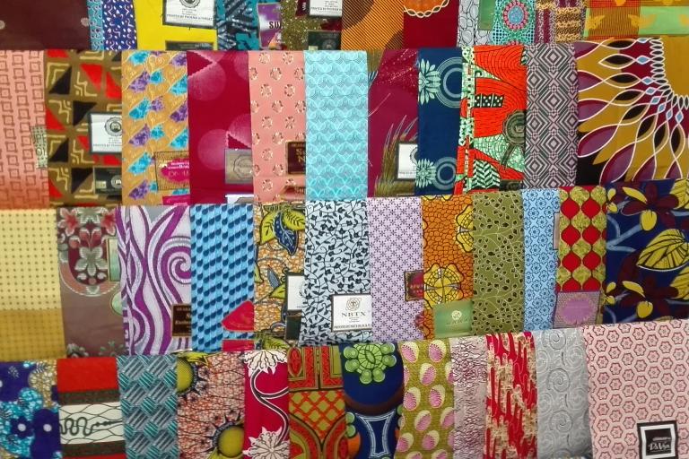 Swatches of African fabric on a wall