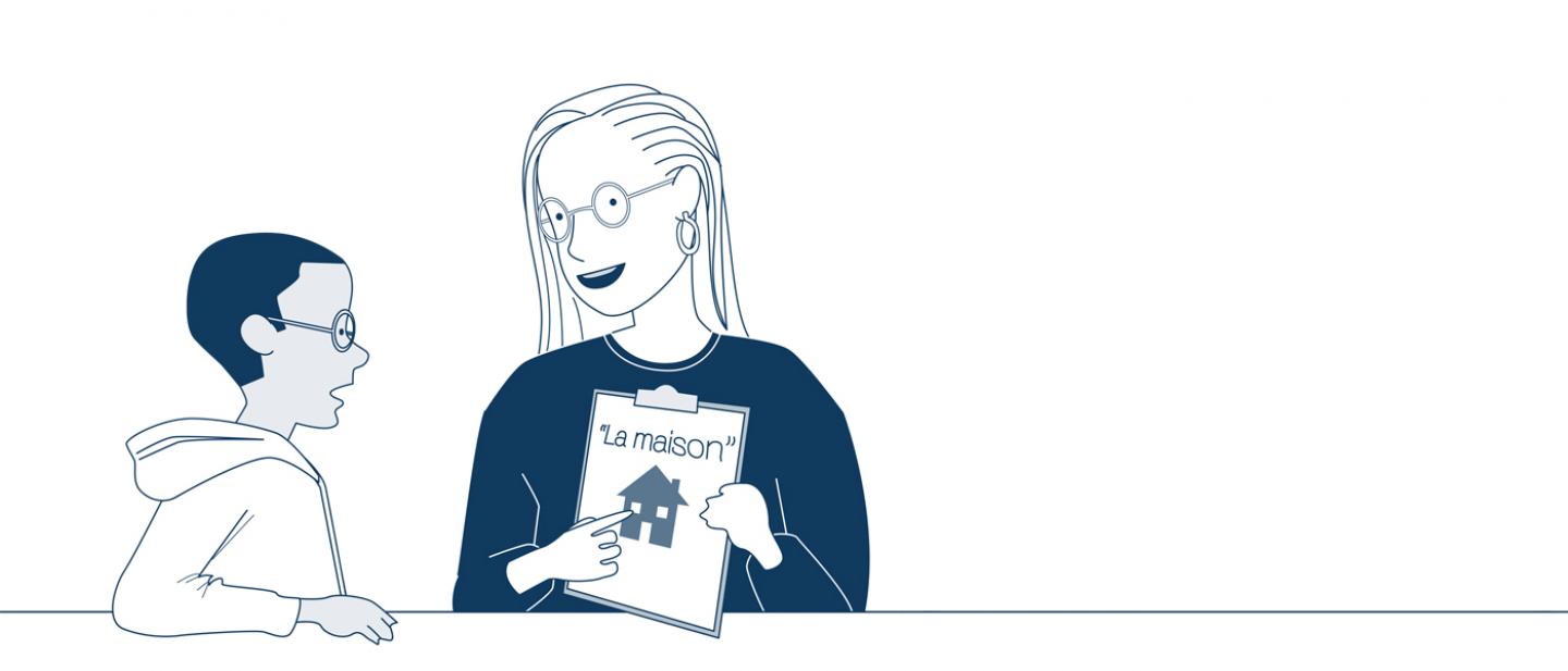 Illustration of a child learning French