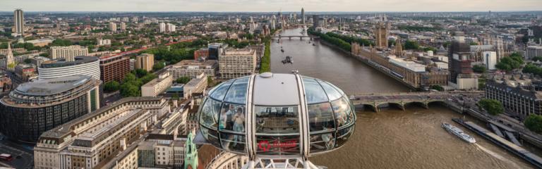 Birds eye view of London eye and surrounding area