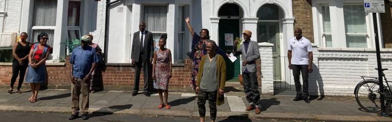 Residents celebrating on street