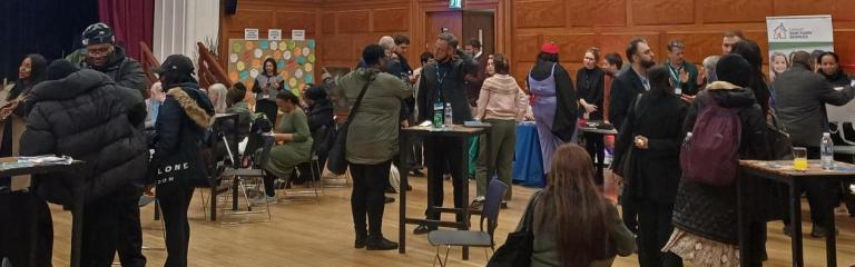 Groups of people mixing and talking 