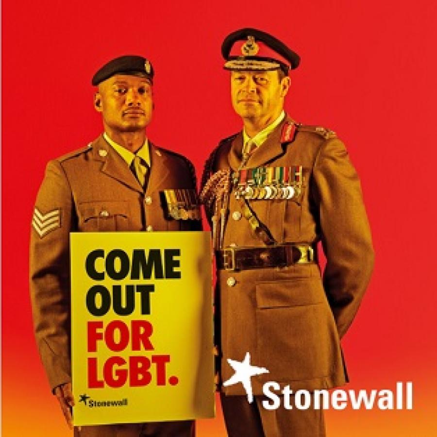 Lambeth Links logo/Stonewall poster of 2 x Army Personnel with Comne Out board
