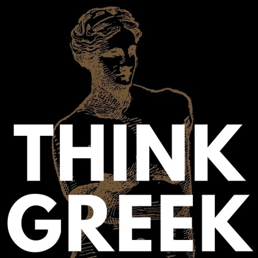 Greek statue gold outline on black background