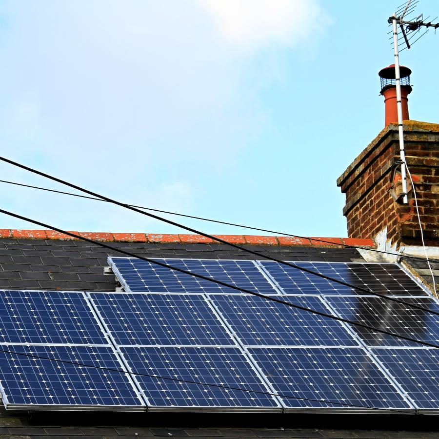 Solar panels on a roof of a house