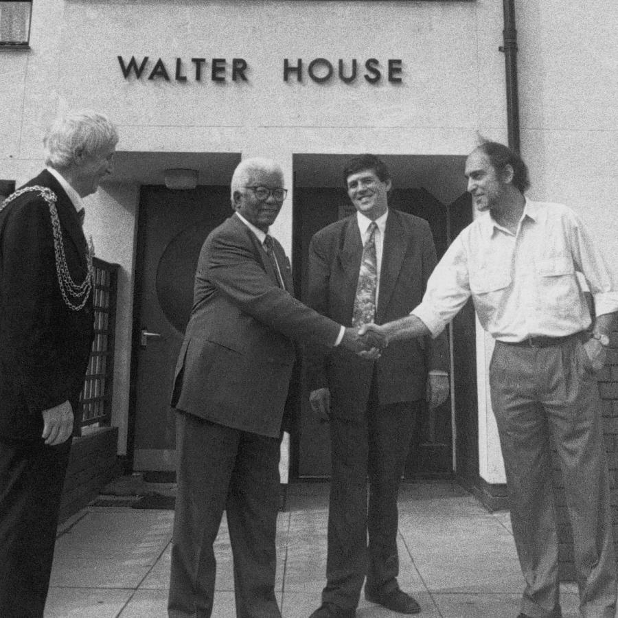 A snapshot of gentle shaking hands in water house building