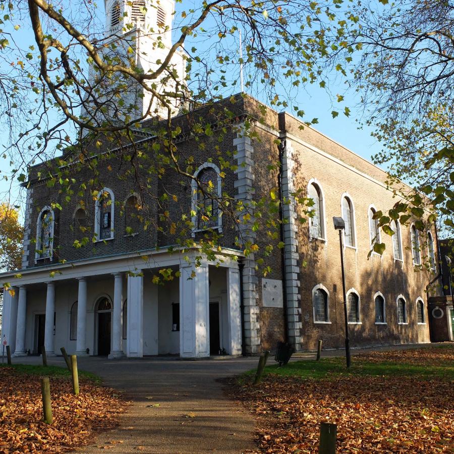 View of Holy Trinity Church Clapham along with part of the church grounds