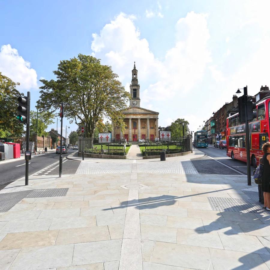 View of St. Luke's Church and church gardens looking south.