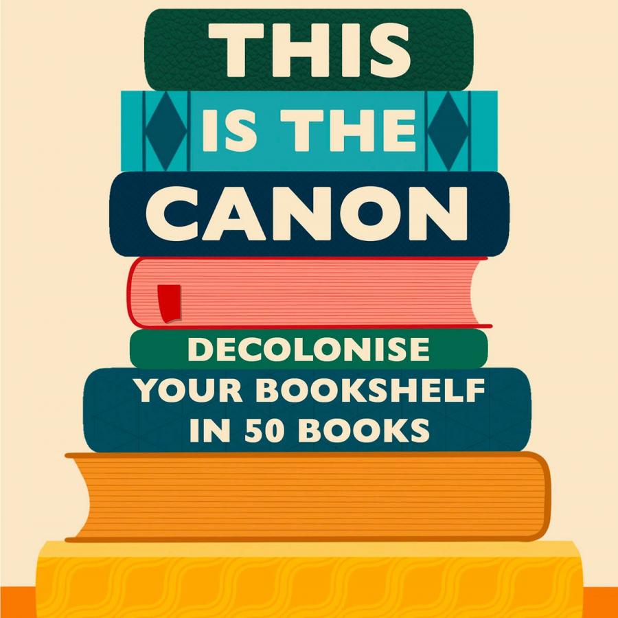 This is the canon title on illustration of a pile of books 