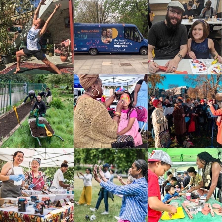 collage of people trying activities & food at SE5 feelgood festival 