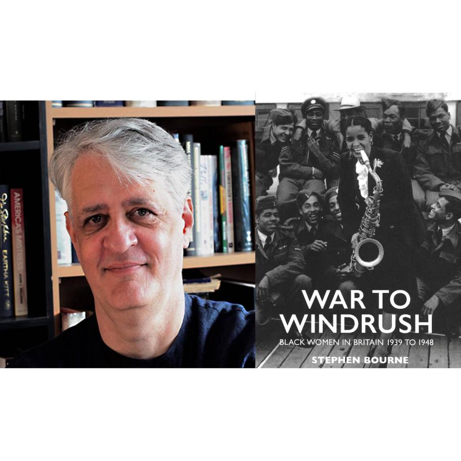 a photo of Stephen Bourne and his published book "War to Windrush"