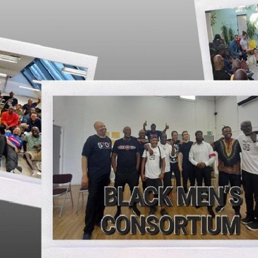 3 x photos from Black Mens Consortium showing groups of men