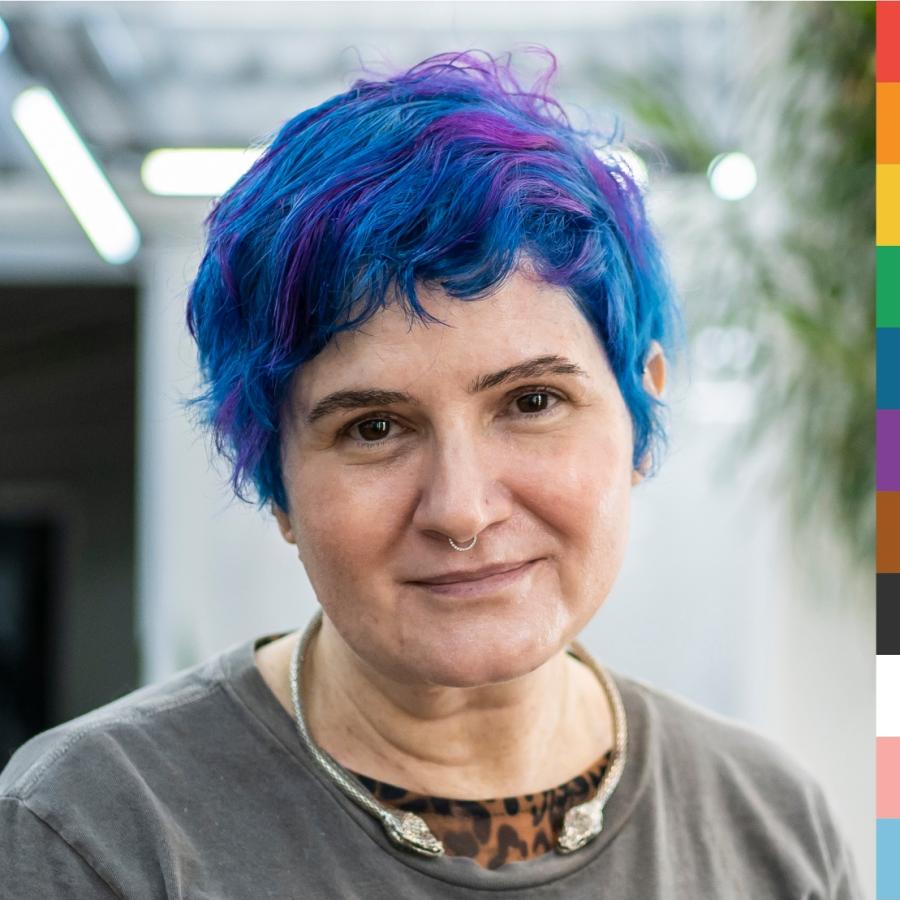 Lambeth Links LGBTQ+ Breast screening focus group poster - middle aged women with Blue Hair