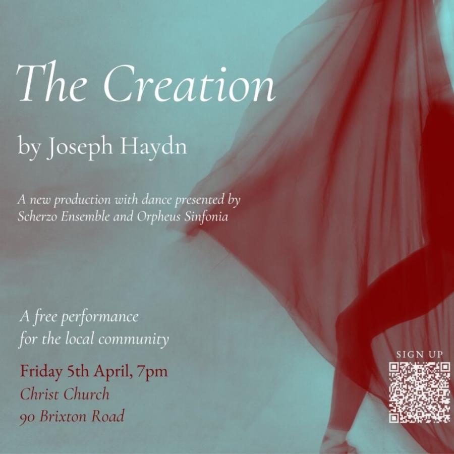 The Creation Haydn poster - red cloth on a green background