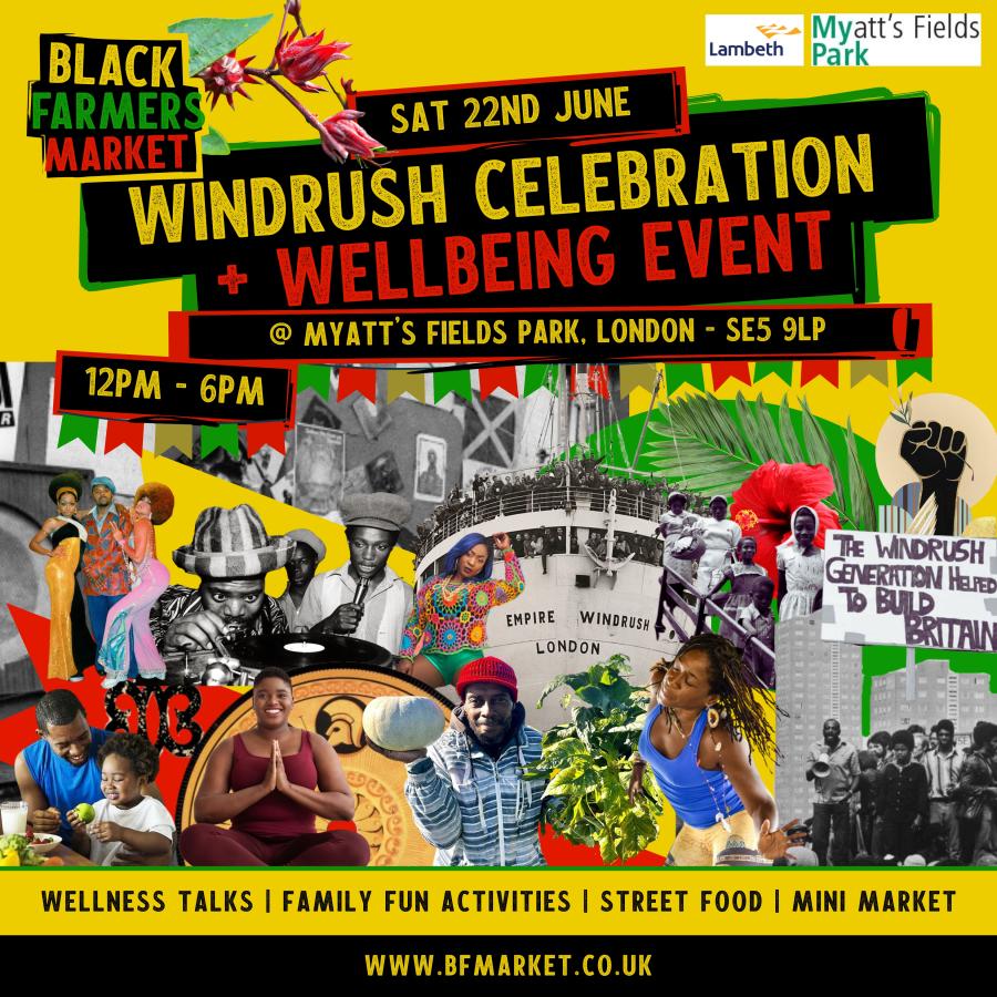 Myatt's Fields Windrush & Wellbeing Day poster