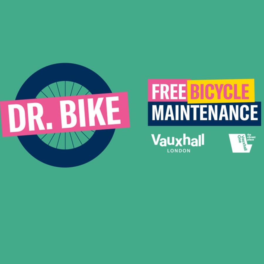 Dr Bike free bicycle maintenance poster on green background