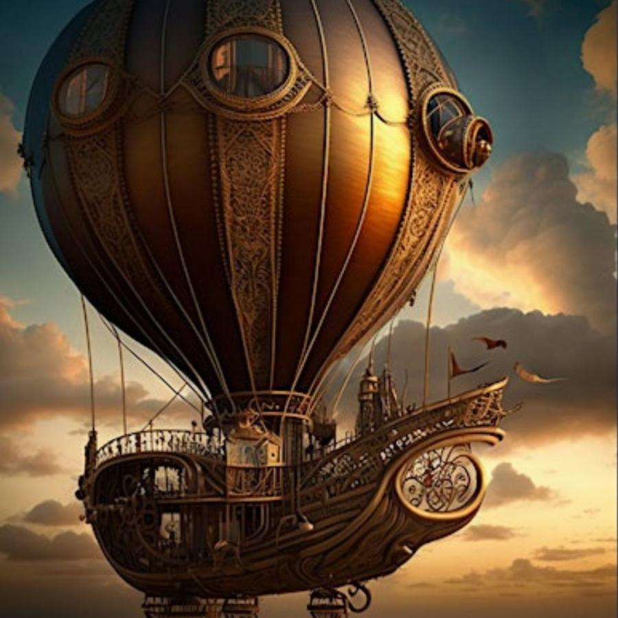 illustration of steampunk airship