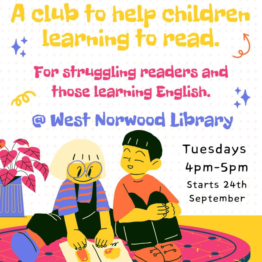 Young readers sitting on a mat reading a book