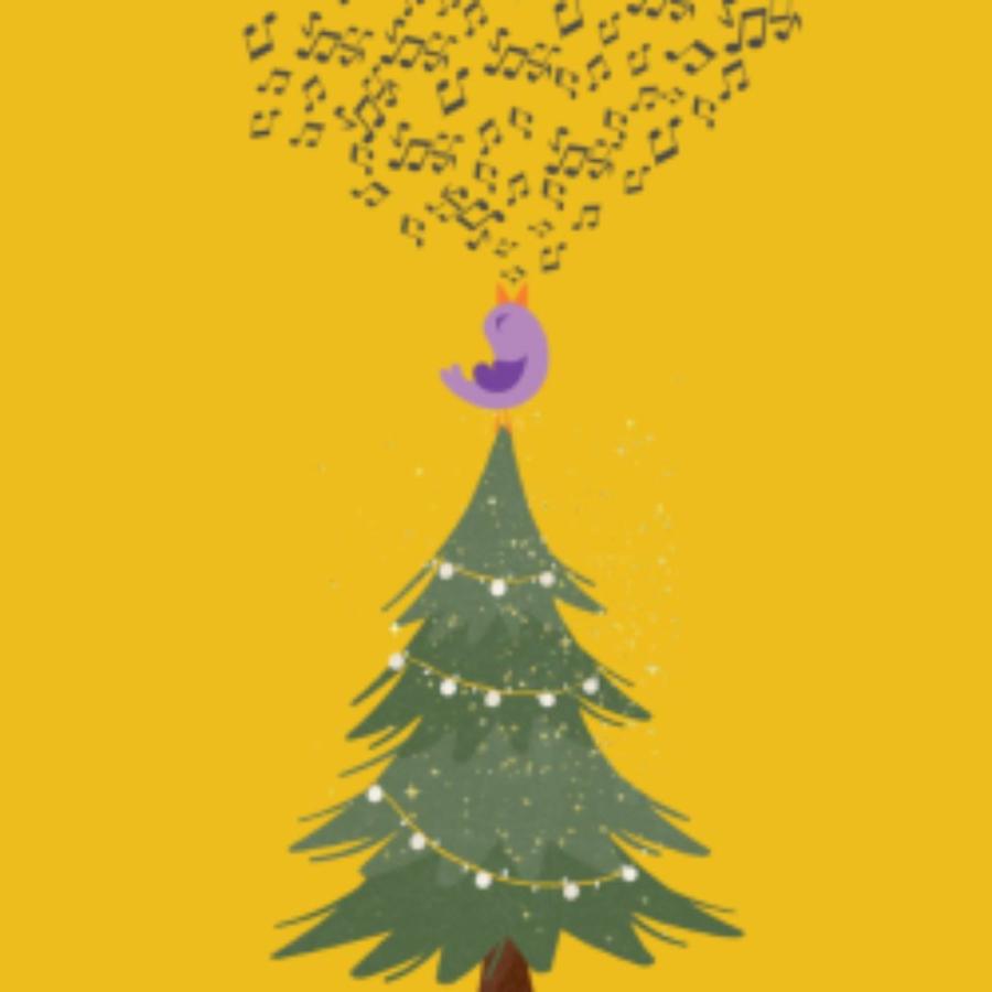 choral christmas poster showing musical notes coming out of a pine tree