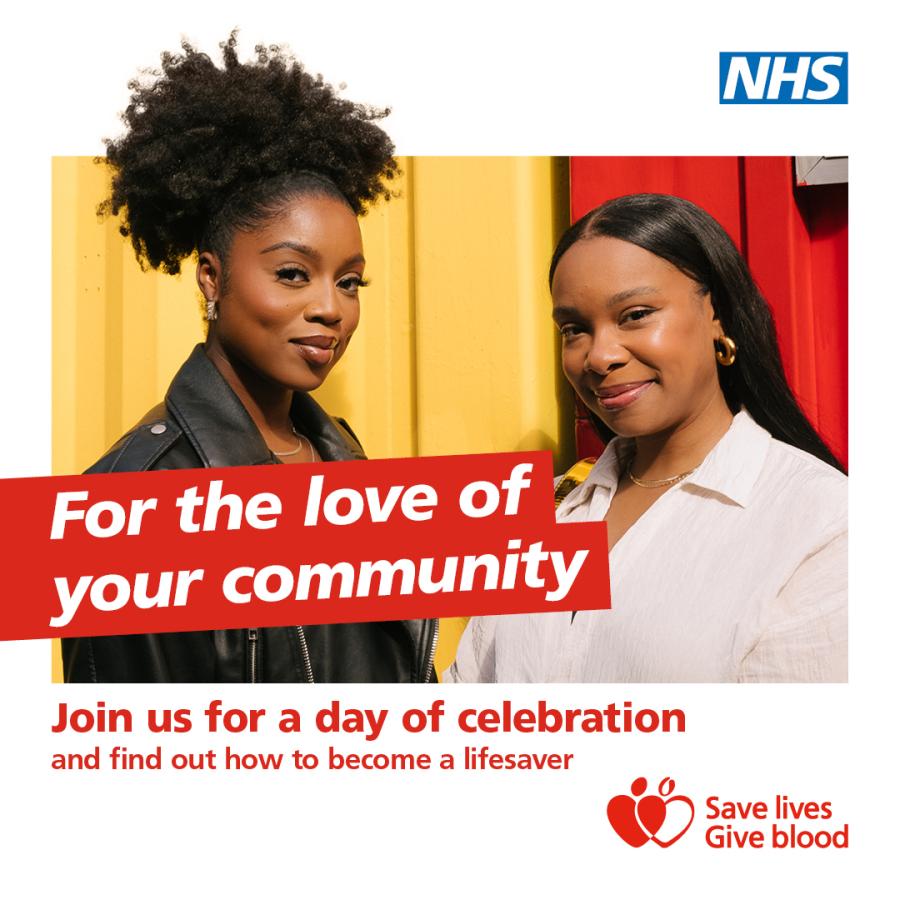 photo of 2 x Black women with caption 'for the love of your community' + NHS logo